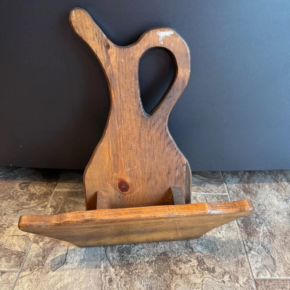 Vintage Cottagecore Farm Rustic‎ Primitive Wood Flower Pitcher Vase Wall Shelf